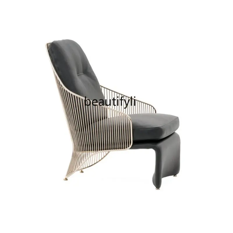 

Light Luxury Single-Seat Sofa Chair Living Room Fabric Craft Soft Bag Stainless Steel High Backrest Small Apartment Sofa