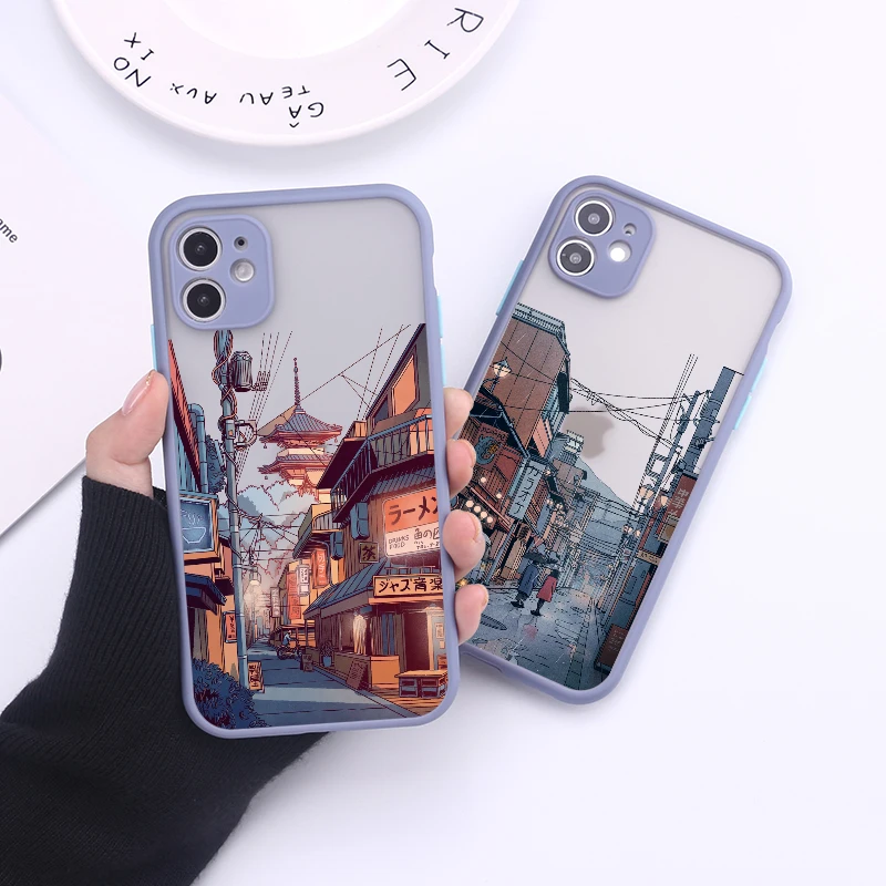 

Nature City Street Colorful Phone Case For iPhone 11 12 13 14 Pro Max Mini SE 7 8 Plus Skin Scrub Protection Phone Cover
