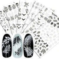 abstract black and white flowers 3d nail stickers nail art supplies feather maple leaf nail decals nail art decorations