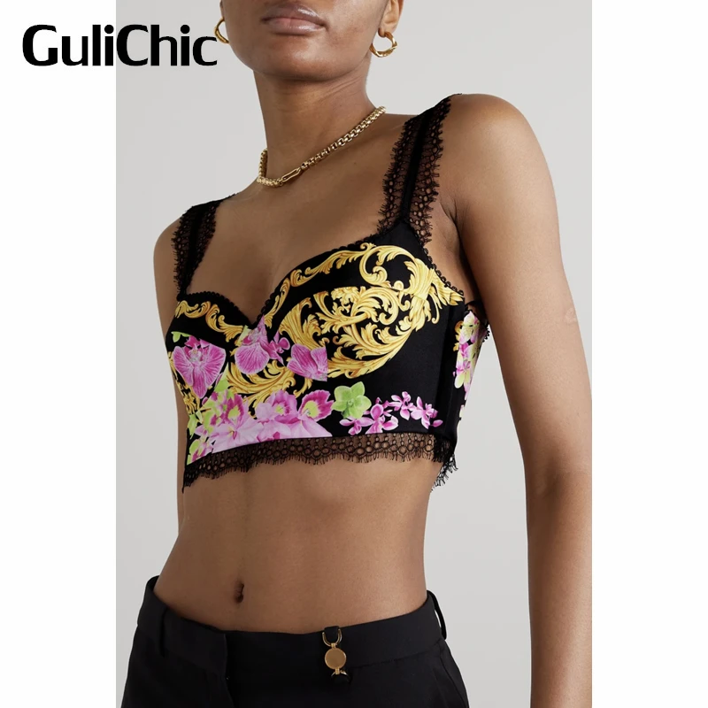 

2.20 GuliChic Women Elegant Print Lace Patchwork Sexy Suspender Tank Top