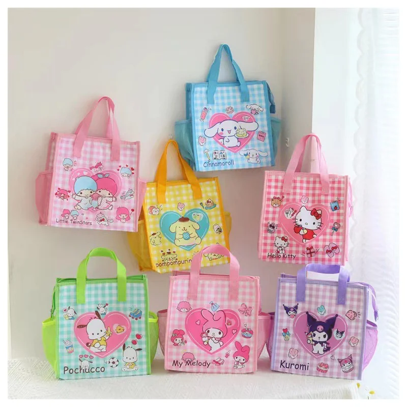 

Sanrios My Melody Hellokittys Cinnamoroll Kuromi Kawaii портативная изолированная сумка для ланча мультяшная Милая вместительная сумка для хранения