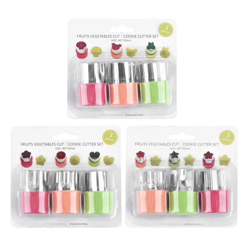 

3pcs Fruit Cutter for Kids Food Cookie Sandwich Mold Maker with Molds Vegetable Bread Mould Set Kitchen Bento Tools