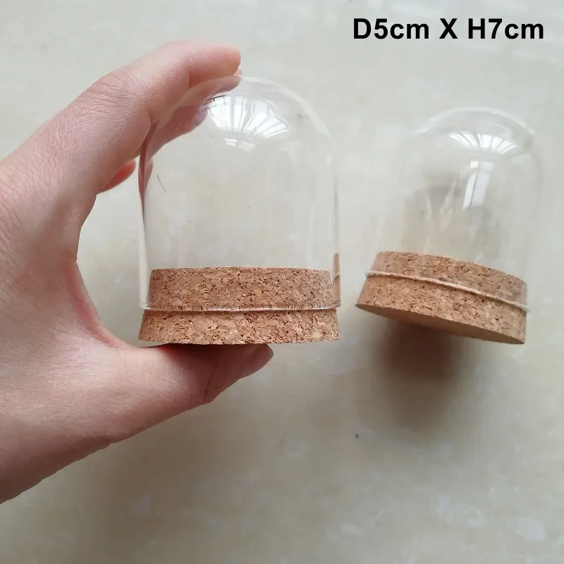 

108 X Clear Glass Dome Display Wood Cork Bell Jar With Wooden Base Craft For DIY Flower Plants Vase Home Decoration (D5cmxH7cm)