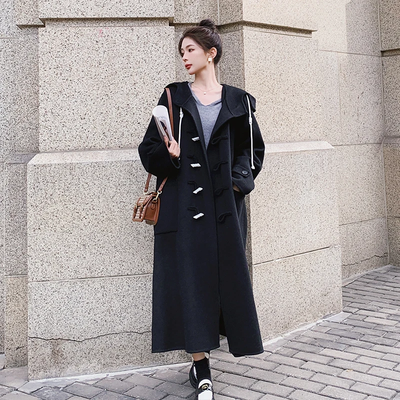 

Женская Длинная свободная ветровка, черная осенне-зимняя Модная элегантная ветровка, накидка 2023