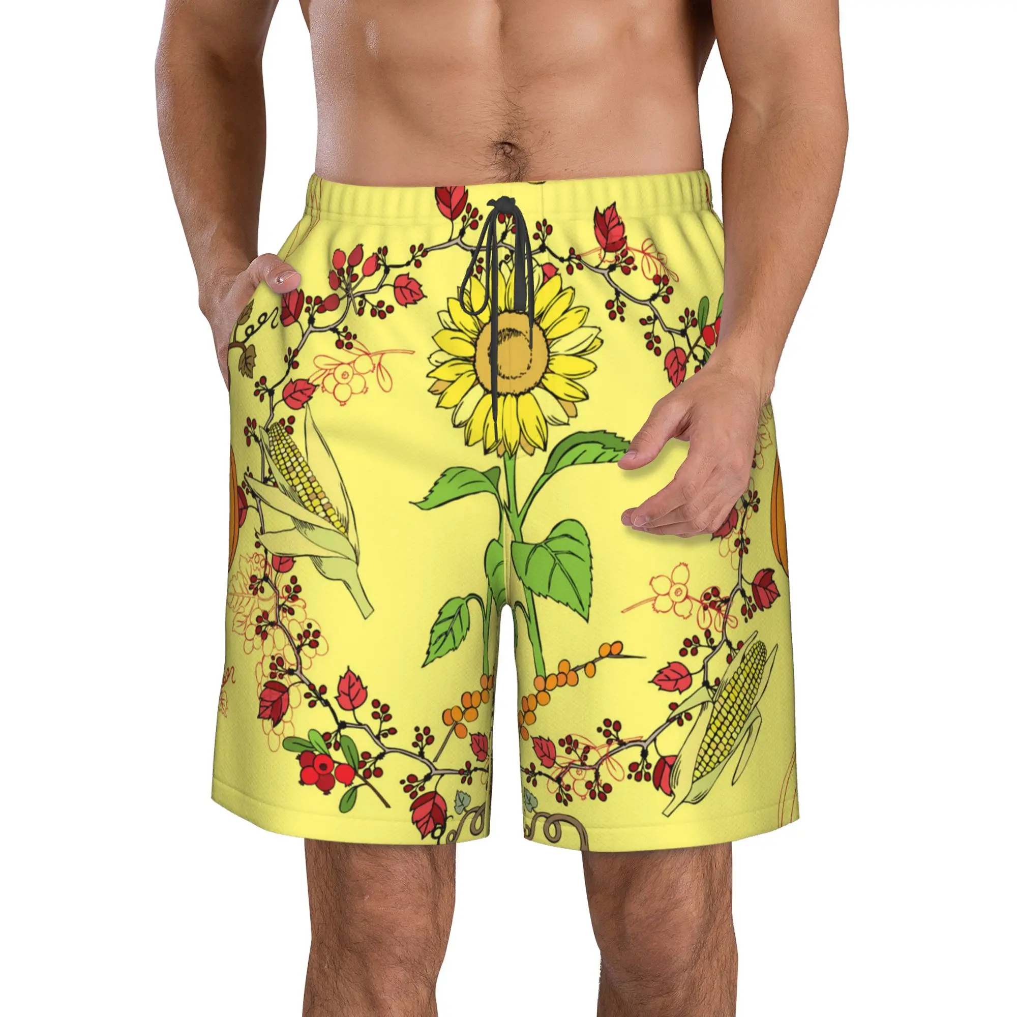 

Decoration Sunflower Swim Trunks Men Quick Dry Swim Shorts Stretch Water Beach Shorts with Compression Liner Zipper Pocket