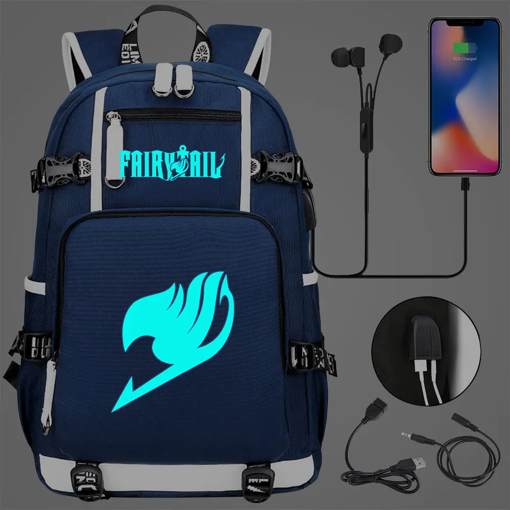 

Anime Luminous Fairy Tail School Backpack Students Rucksack Travel Bag Large Waterproof Multifunction USB Charging Backpack