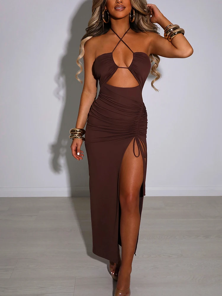 

Articat Sleeveless Sexy Female Midi Backless Dresses Slim Night Club Party Women's Dress 2022 Elegantes Bodycon Vestidos