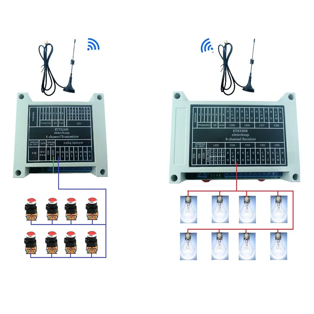 

433M Wireless IO Swicth Relay 8Channel Module Transmitter Or Receiver Point-to-Point Feedback Lora Remote Controller For PTZ