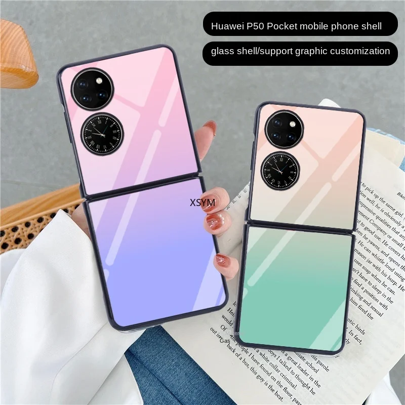 

Personalized Creative Gradient Color Protective Sleeve Suitable for Huawei P50 Pocket Mobile Phone Shell P50 Tempered Glass Box