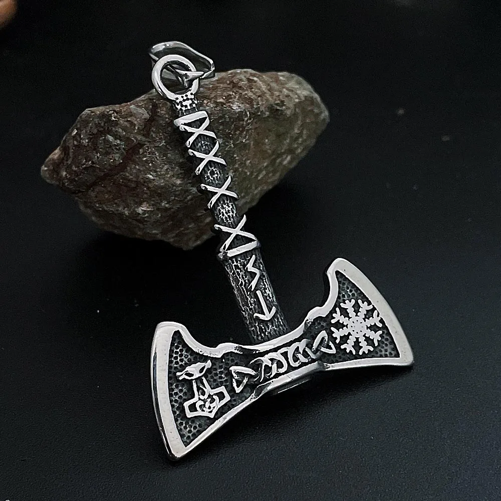 

Nordic Viking Double Axe Necklace Pendant For Men Retro Odin Viking Necklace Stainless Steel Fashion Amulet Jewelry Wholesale