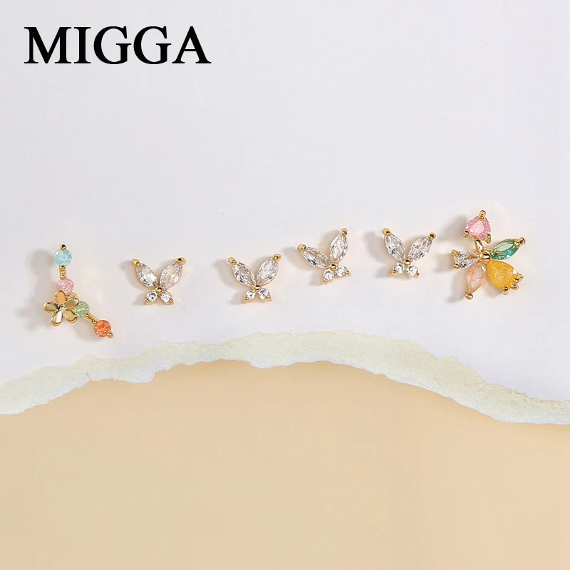 

MIGGA 6pcs Romantic Mini Butterfly Flower Stud Earrings Set Women CZ Zircon Crystal Piercing Jewelry