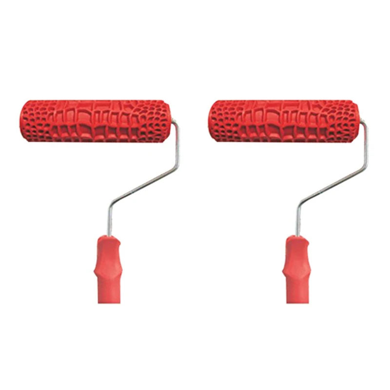 

JFBL Hot 2Pcs 7 Inch Embossed Crocodile Skin Painting Roller With Handle For Wall Decoration