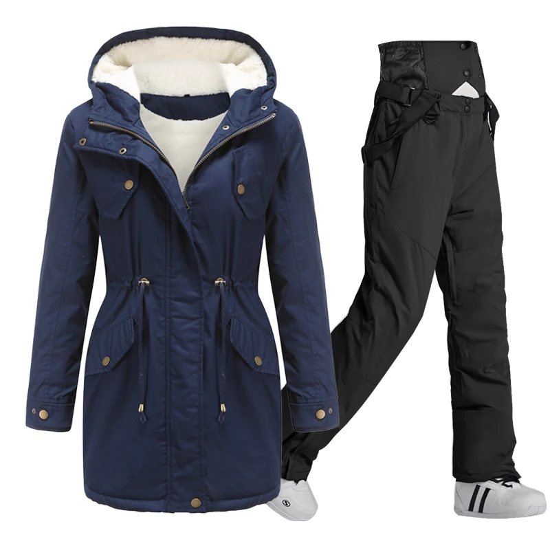 Winter Ski Suit For Women Thicken Keep Warm Snow Fleece Jacket Pants Windproof Outdoor Mountain Snowboard Wear Set Ski Outfit
