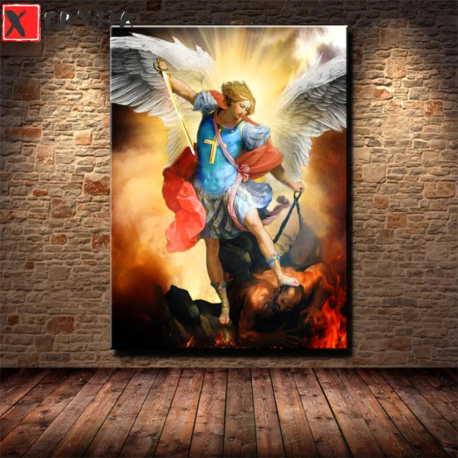 

Бриллиантовая картина с изображением Майкла, победителя сатаны, полноразмерная круглая мозаика, вышивка крестиком, настенное искусство