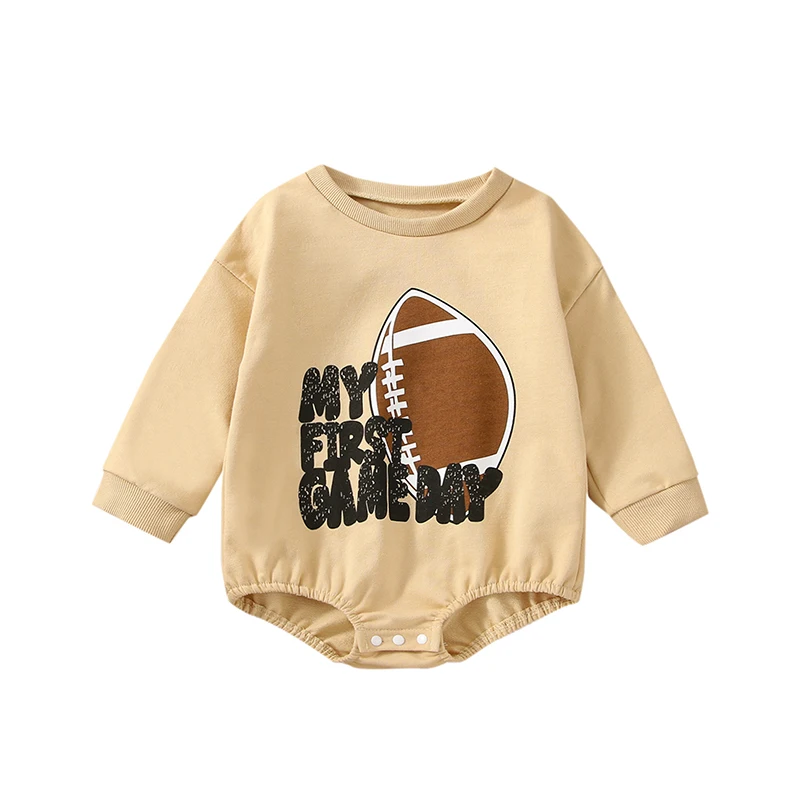 

Newborn Baby Football Season Romper 0-18Month Casual Long Sleeve Round Neck Cartoon Letter Print Bodysuit Short Jumpsuits Fall