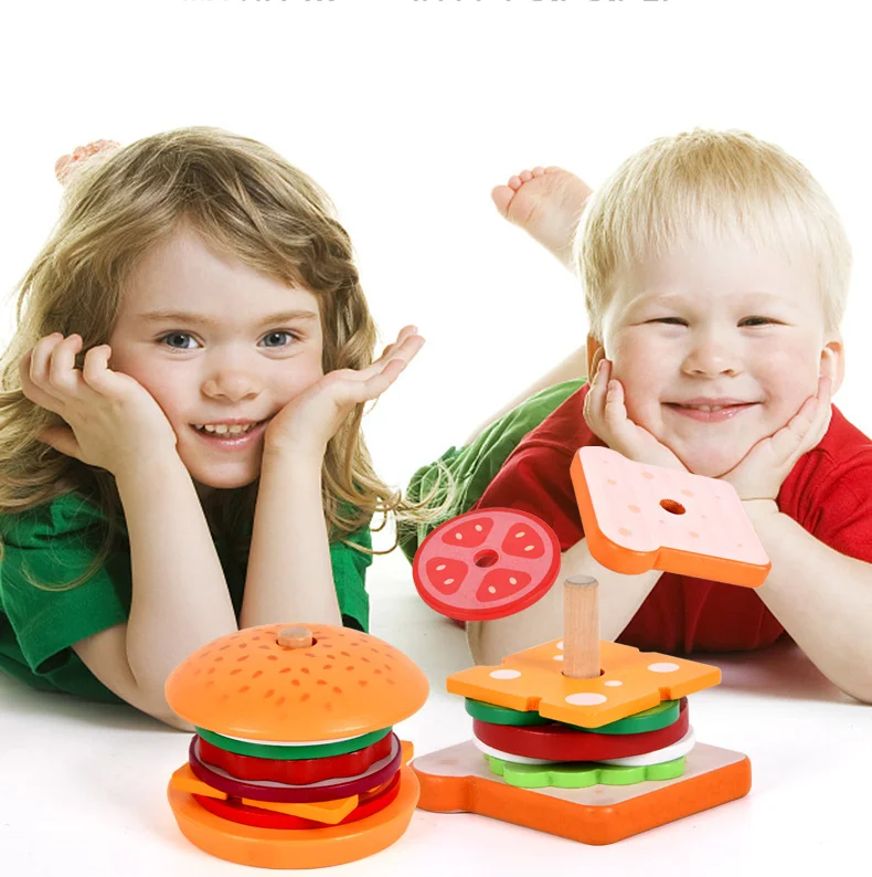 

Children's Hamburger Sandwich Model Simulation Food Wooden Building Blocks Family Toys
