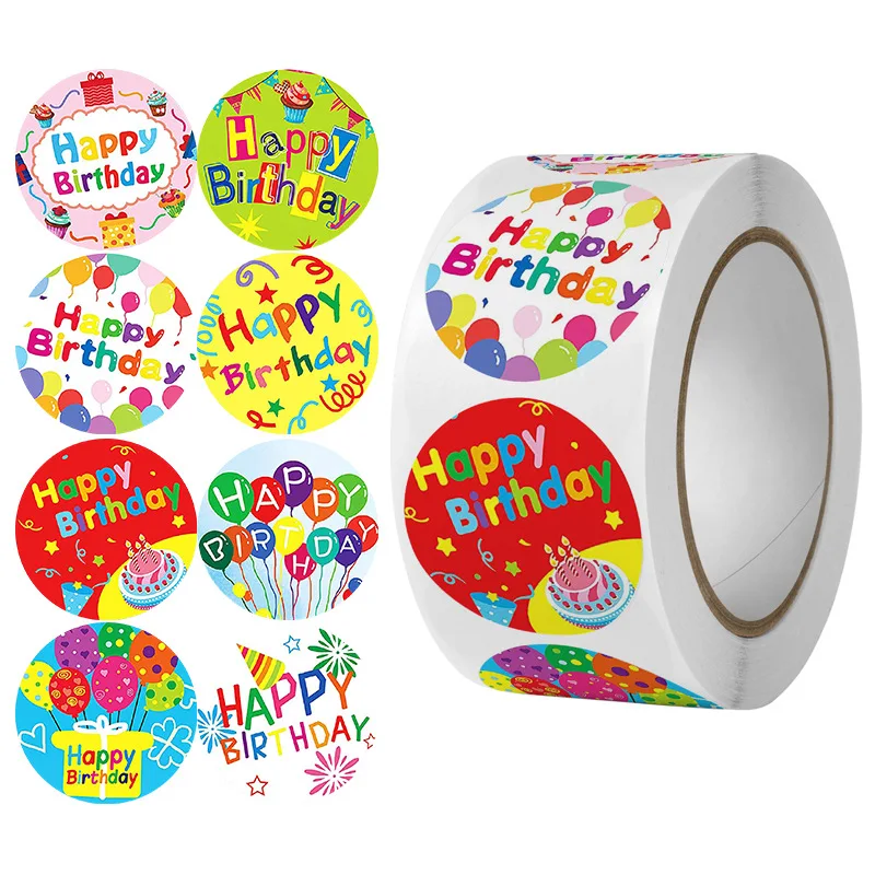 

500pcs Cute Happy Birthday Stickers 2.5cm/1 Inch Children's Birthday Party Gift Sealing Decorations Greeting Card Labels DIY