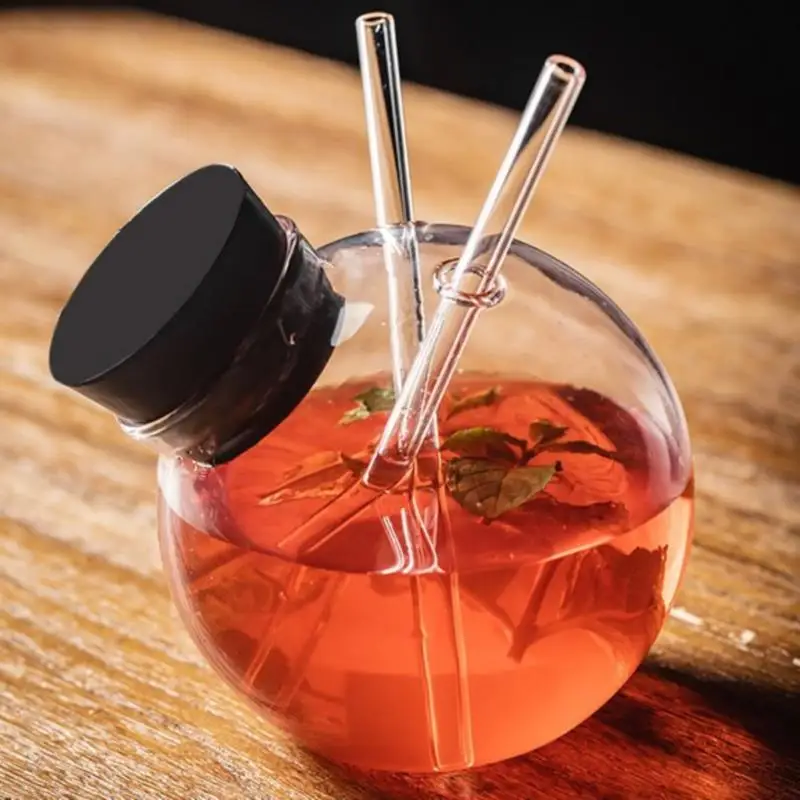 Бокал для коктейлей креативная сферическая форма многоразовая соломинка питья