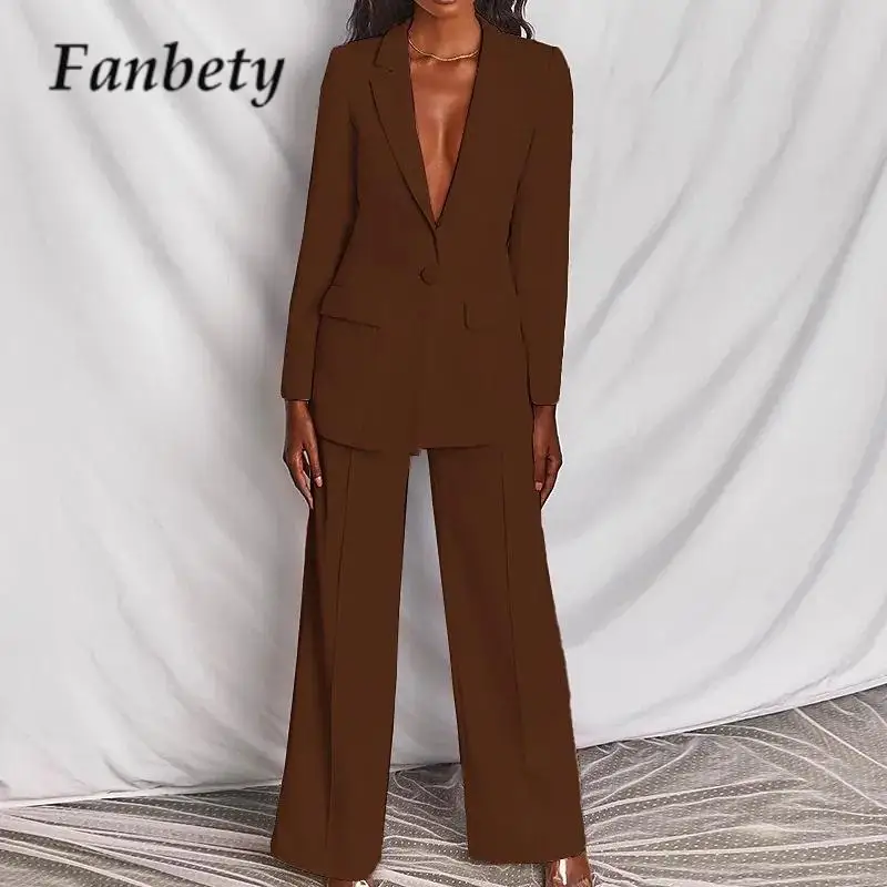 

Office Ladies Women's Pantsuit Business Classic Button Lapel Blazer and Pants Set Female Solid Color Trousers Two Piece Set 2023