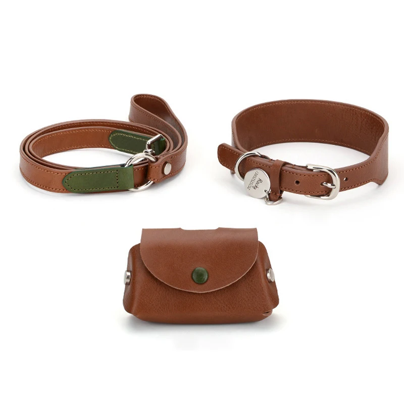 

2022 Cowhide Dog Collar Leash Pet Portable Toilet Bag Walking Dog Rope Explosion-Proof Medium Large Dog Supplies Correa Perro