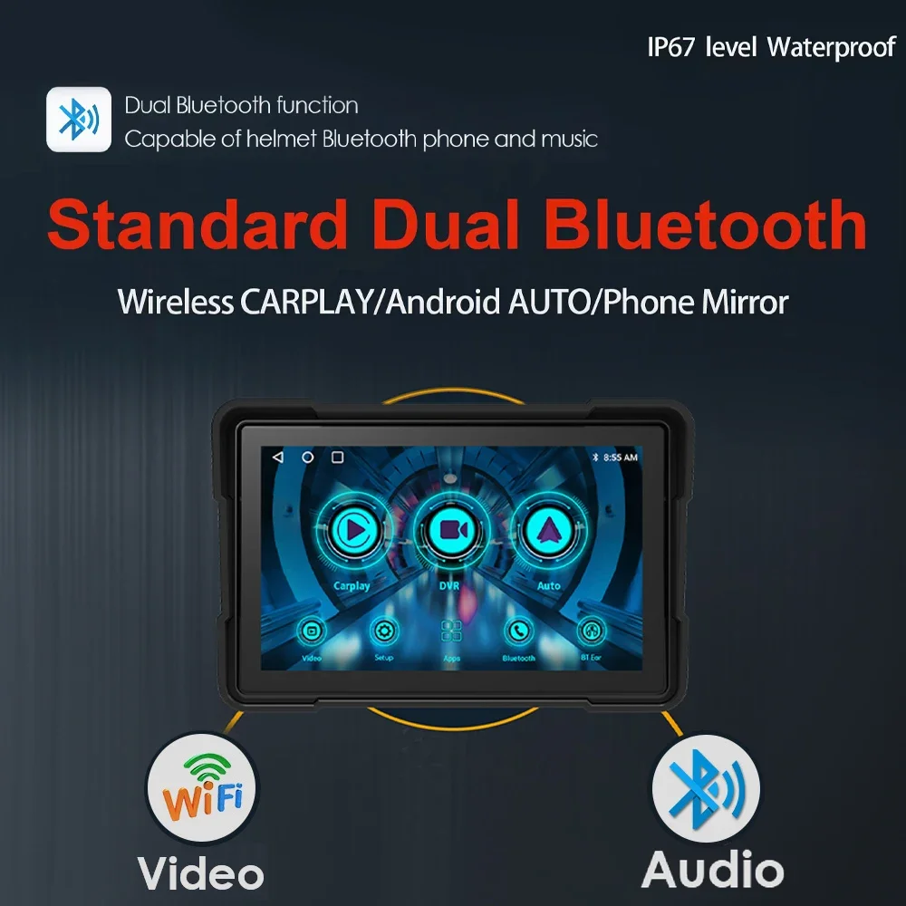 5-дюймовый сенсорный экран для мотоцикла Carplay GPS монитор беспроводной Bluetooth