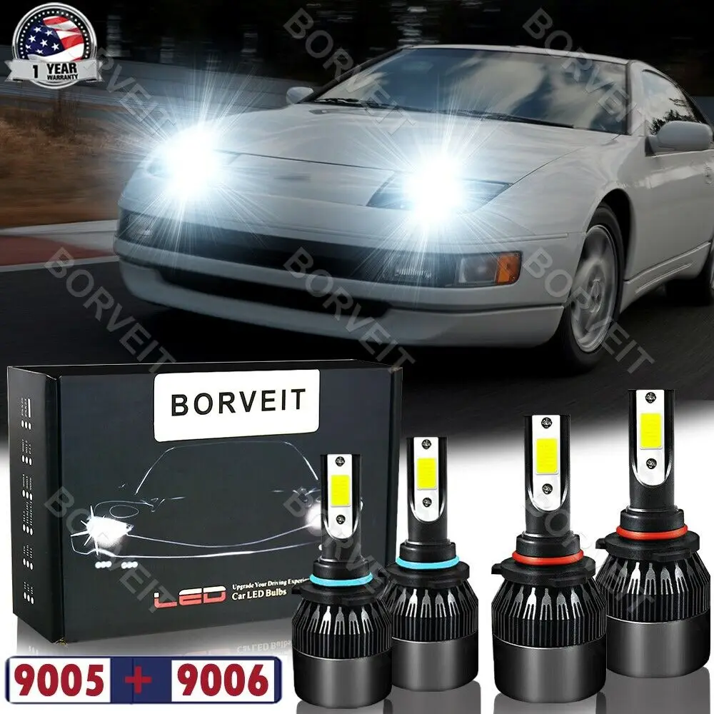 

4Pcs Front LED Headlight Bulbs High & Low Beam For Nissan 300ZX 1990-1996 6000K