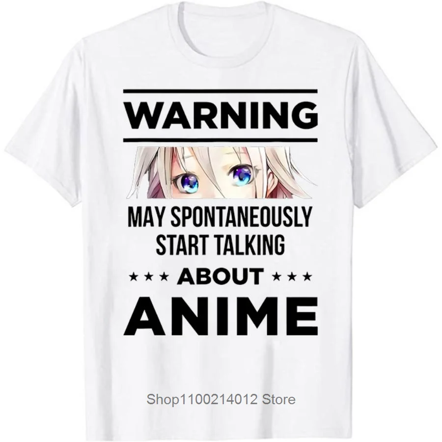 

Warning May Spontaneously Start Talking about Anime T Shirt Japanese Cartoon Tee Tops Funny Anime Pattern Short Sleeves T Shirt