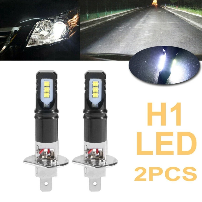 

2X H1 6000K Super Bright White 6000LM DRL LED Headlight Bulb Kit High-Beam New