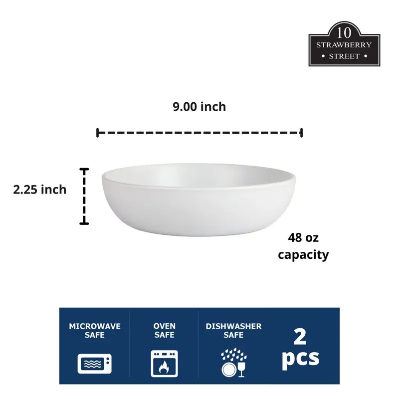 

Luxurious Matte White 9"/48 oz Serving Bowl Set of 2 - Sturdy & Functional Design for Easy Meal Prep & Entertaining.