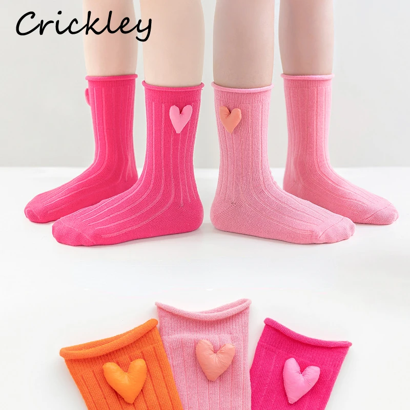 

3pairs/lot Fashion Cute Heart Girls Socks Princess Solid Soft Knitted Children Socks Spring Autumn Cotton Short Kids Socks