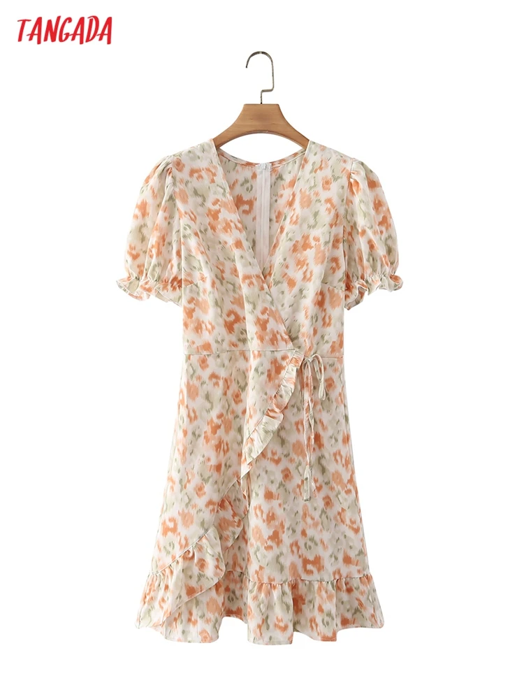 

Женский сарафан с цветочным принтом, короткое платье во французском стиле с коротким рукавом-фонариком, 7Y14, лето 2022