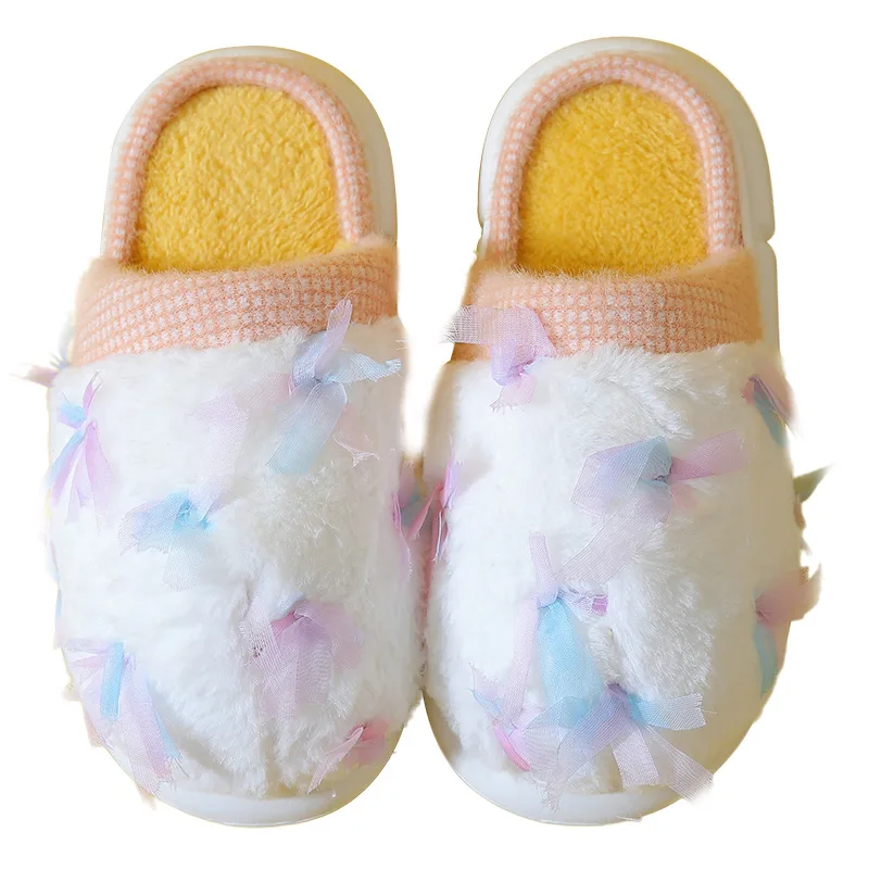 

Hot Sale New 2022 Sweet Long Plush Feather Non Slip Home Slippers Women Fall Winter Comfortable Thick Platform Shoes Indoor