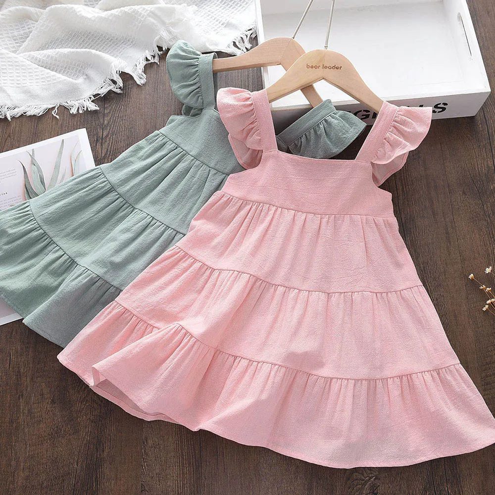 

Baby Girl Clothes Summer Solid Color Baby Girls Dress Toddler Kids Girl Casual Dress Cotton Linen Princess Dress Kids Clothes