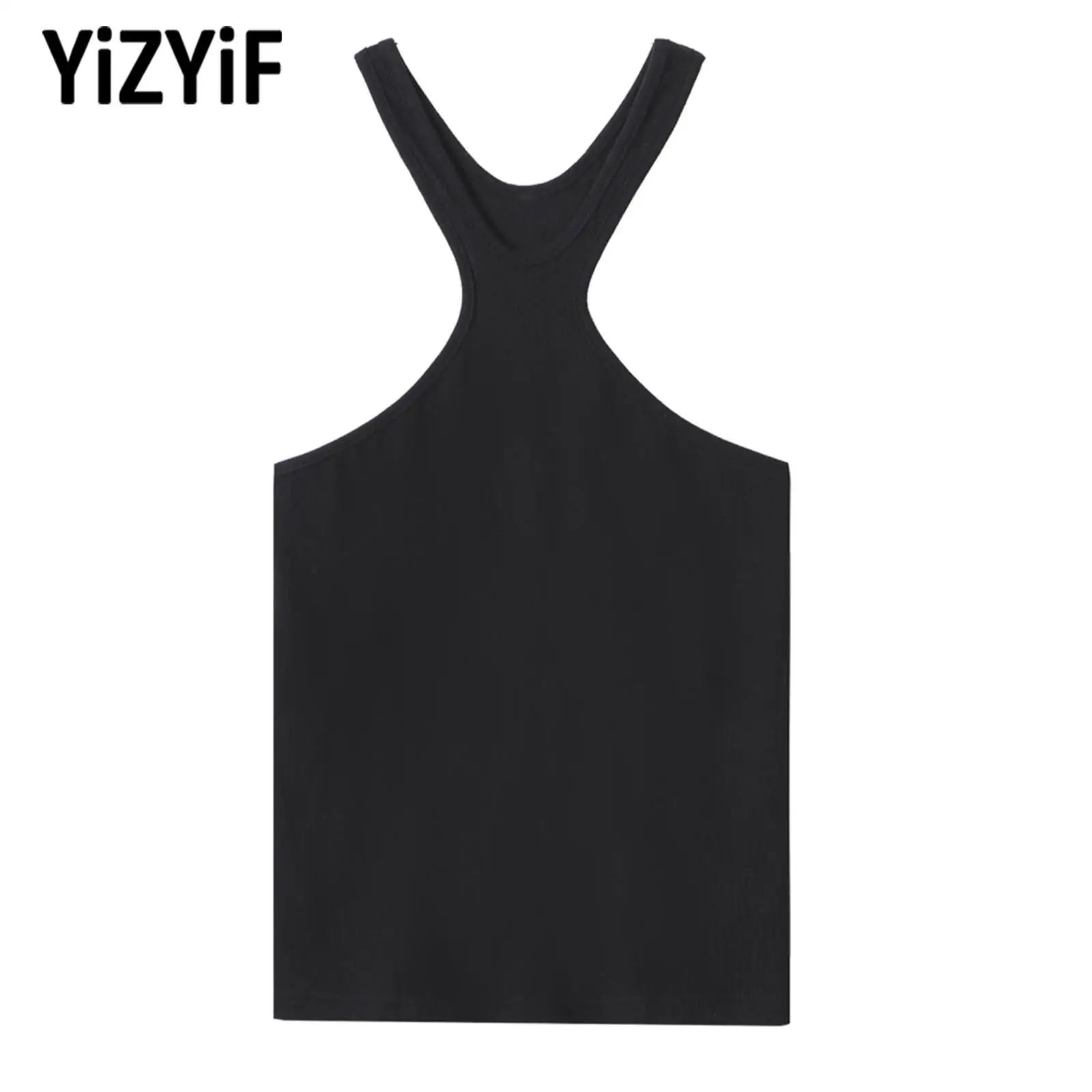 

Мужские майки с лямкой через шею для бега, спортивный топ, Быстросохнущий без рукавов, эластичные майки, повседневные топы для тренажерного ...