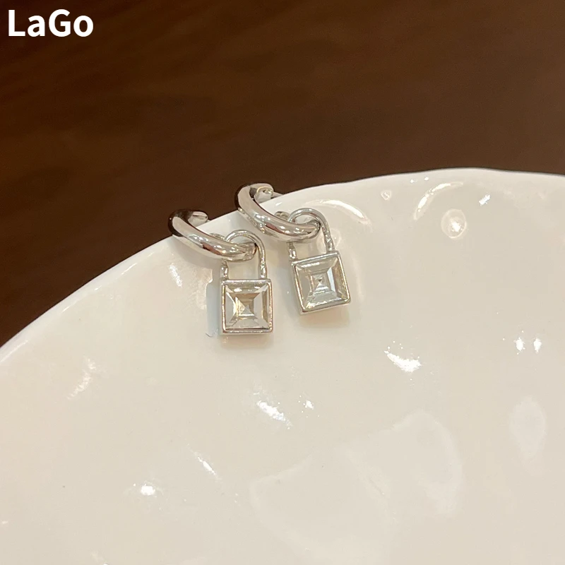 

Trendy Jewelry 925 Silver Needle Small Round Circle Earrings Delicate Square Lock Glass Women Earrings For Party Gifts