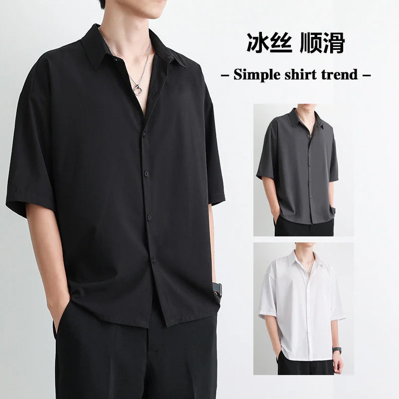 

2022 Summer Men's Short Sleeved Hawaiian Casual Shirt Loose Ice Silk French Cuff Mens Fashion Shirts Camisa Masculina Size S-4XL
