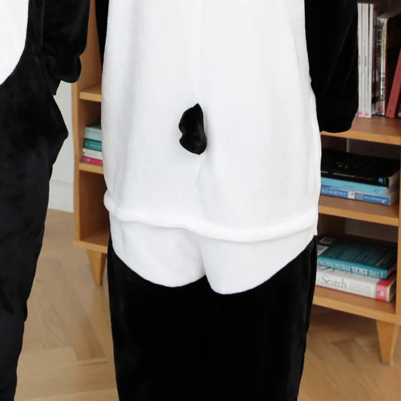 Winter Warm Adults Panda Animal Pajamas Sets With A Short Tail Cute Length To The Floor Cartoon Sleepwear Cosplay Clothes