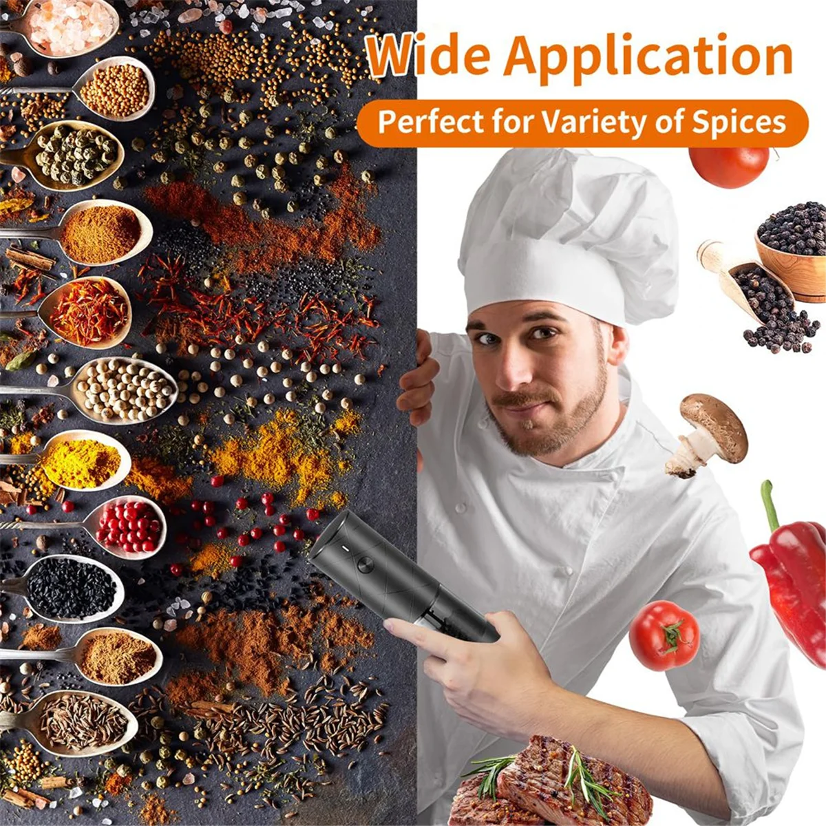 Электрическая мельница для соли и перца с теплым светодиодом регулируемая