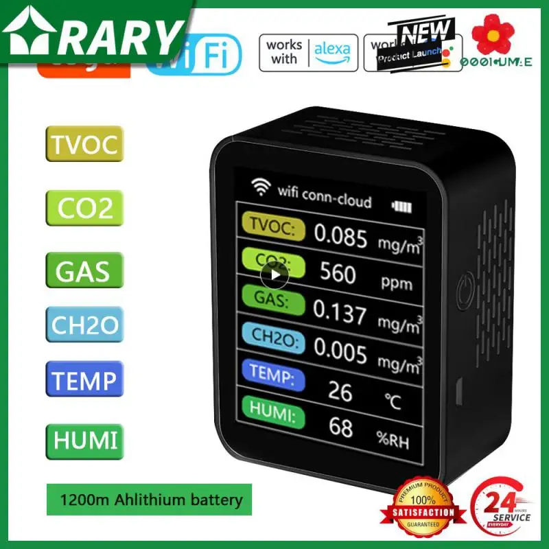 

Air Quality Detector Pm10 Lcd Display Gas Detector Hcho Tvoc Co Co2 Temperature Humidity Formaldehyde Monitor Portable 6 In 1