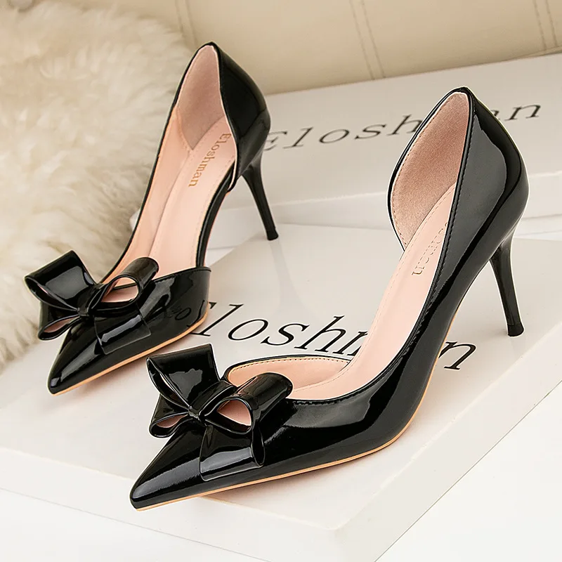 

Korean fashion sweet high heels women's shoes stiletto high heels delicate and thin bow side hollow single shoes