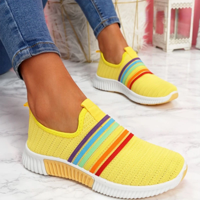 

2020 New Fashion Women Sneakers Rainbow Color Handmade Mesh Vulcanize Leisure Shoes Low-top Summer Casual Ladies Shoes Girl Plus