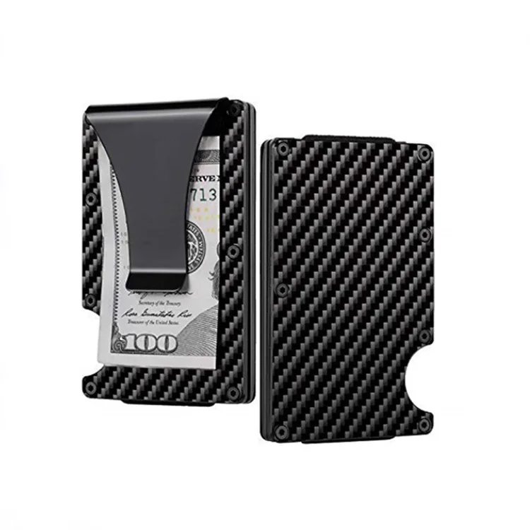 New Fashion Carbon Fiber Card Bag Metal Aluminum Money Clip RFID Anti theft Brush Credit Card Cover Clip