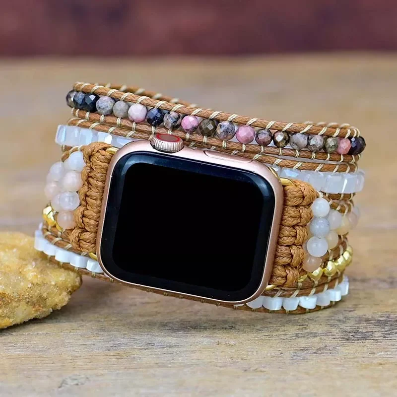 Bohemian Watch Band Women Men Boho Bracelet Strap for Apple Watch Retro Mixed Natural Stones Jewelry Multi Wrap Bracelet Gift