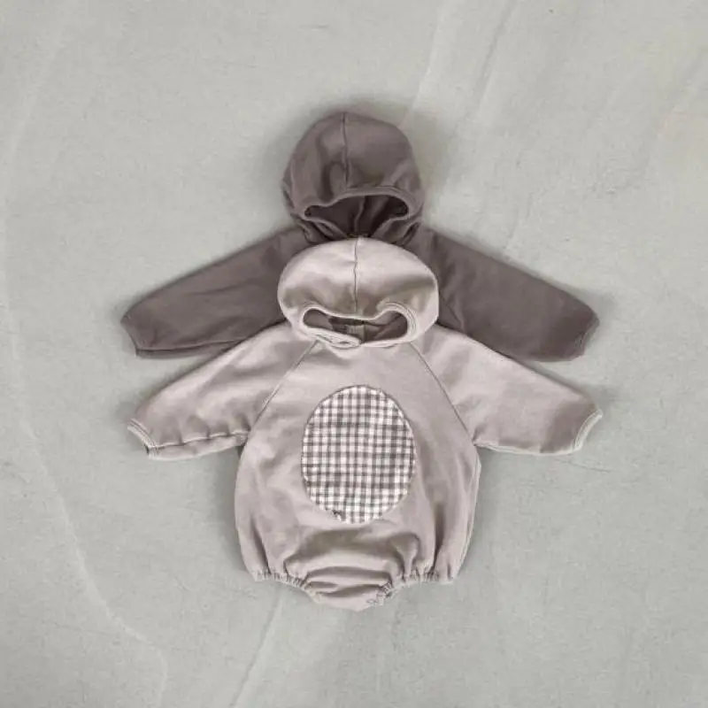 

Infant Boy Fashion Patch Hoodies Bodysuit Simple Long Sleeves Jumpsuit Girl Autumn All-match Zipper Hooded Sweatshirts