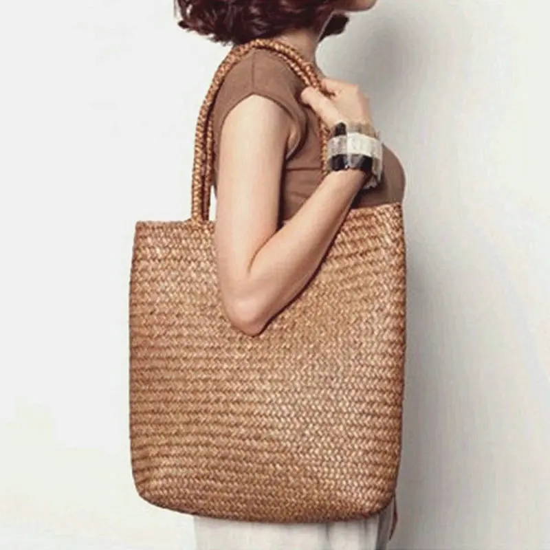 

Casual Rattan Women Shoulder Bags Wicker Woven Lady Handbags Vinatge Summer Beach Straw Bag Large Capacity Tote Bali Purses 2022