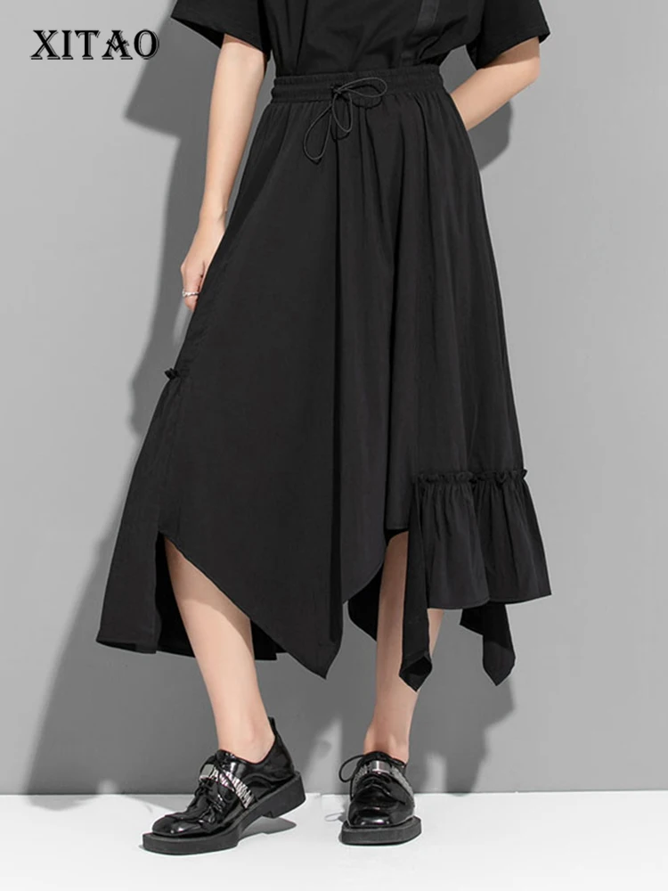 

XITAO Irregular Skirt Fashion Goddess Fan Casual Ruffle Small Fresh Elastic Waist 2022 Summer Minority Loose Skirt WMD6105