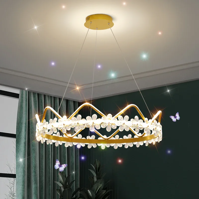 

Nordic Modern LED Pendant Lamp Ceiling Chandelier Lighting With Crown Design For Living Room Smart Lamp Fixture