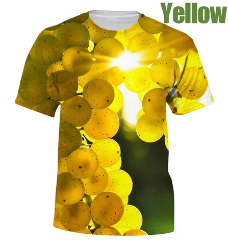 Футболка с 3D-принтом винограда, повседневная индивидуализированная рубашка с круглым вырезом, лето