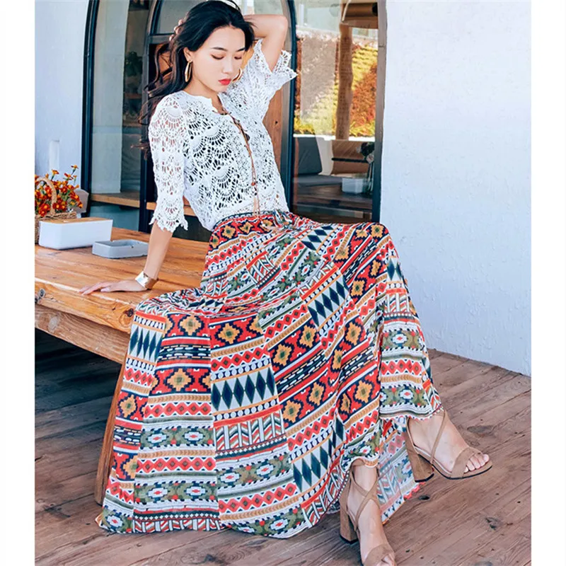 Женская юбка в богемном этническом стиле тонкая летняя пляжная для отдыха на