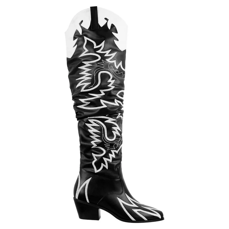 Totem Special Design Women Long Boots Pointed Toe Wedges Pleated Women High Knee Boots Classics Retro Slip-On Botines Mujer 2022